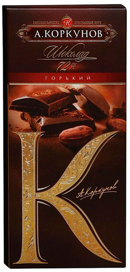 Шоколад 72% какао Коркунов, 100 г.