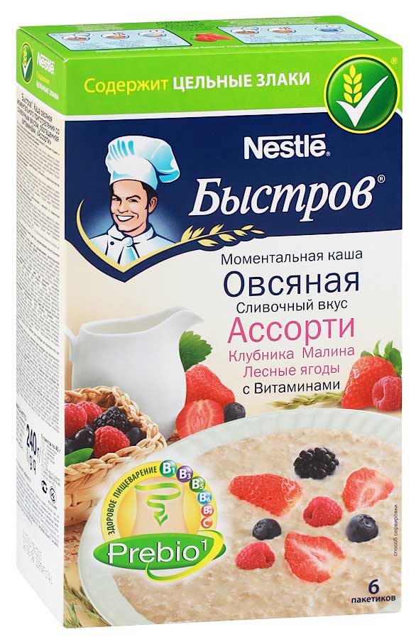 Каша овсяная Быстров Nestle сливочный вкус ассорти, 6 шт. по 40 г.