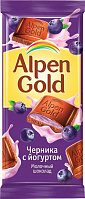 Шоколад Альпен Гольд черника и йогурт молочный Крафт, 90 г.