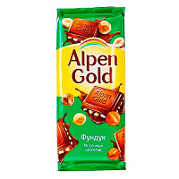 Шоколад Альпен Гольд молочный с фундуком Крафт, 90 г.