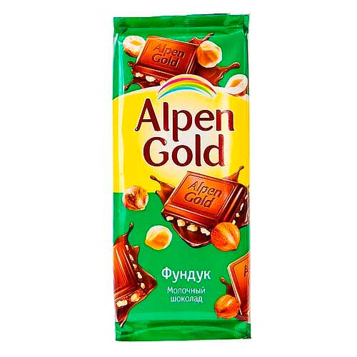 Шоколад Альпен Гольд молочный с фундуком Крафт, 90 г.