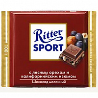 Шоколад Ритер спорт ром, изюм, орех, 100 г.